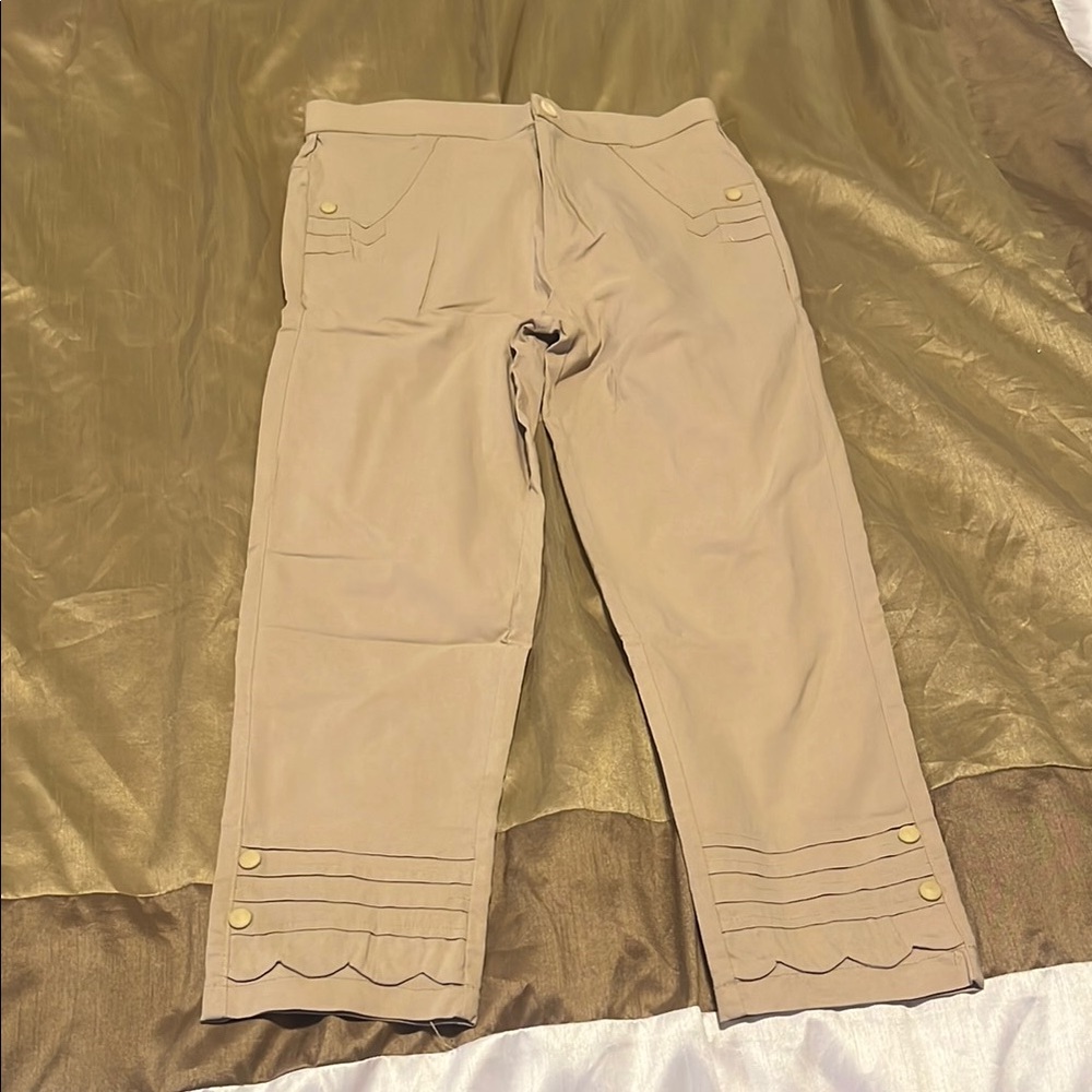 Beige or Kakis Pants with Gold Button Accents